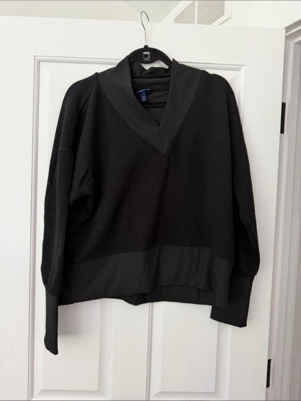 Black V-Neck Pullover Hoodie Sweatshirt
